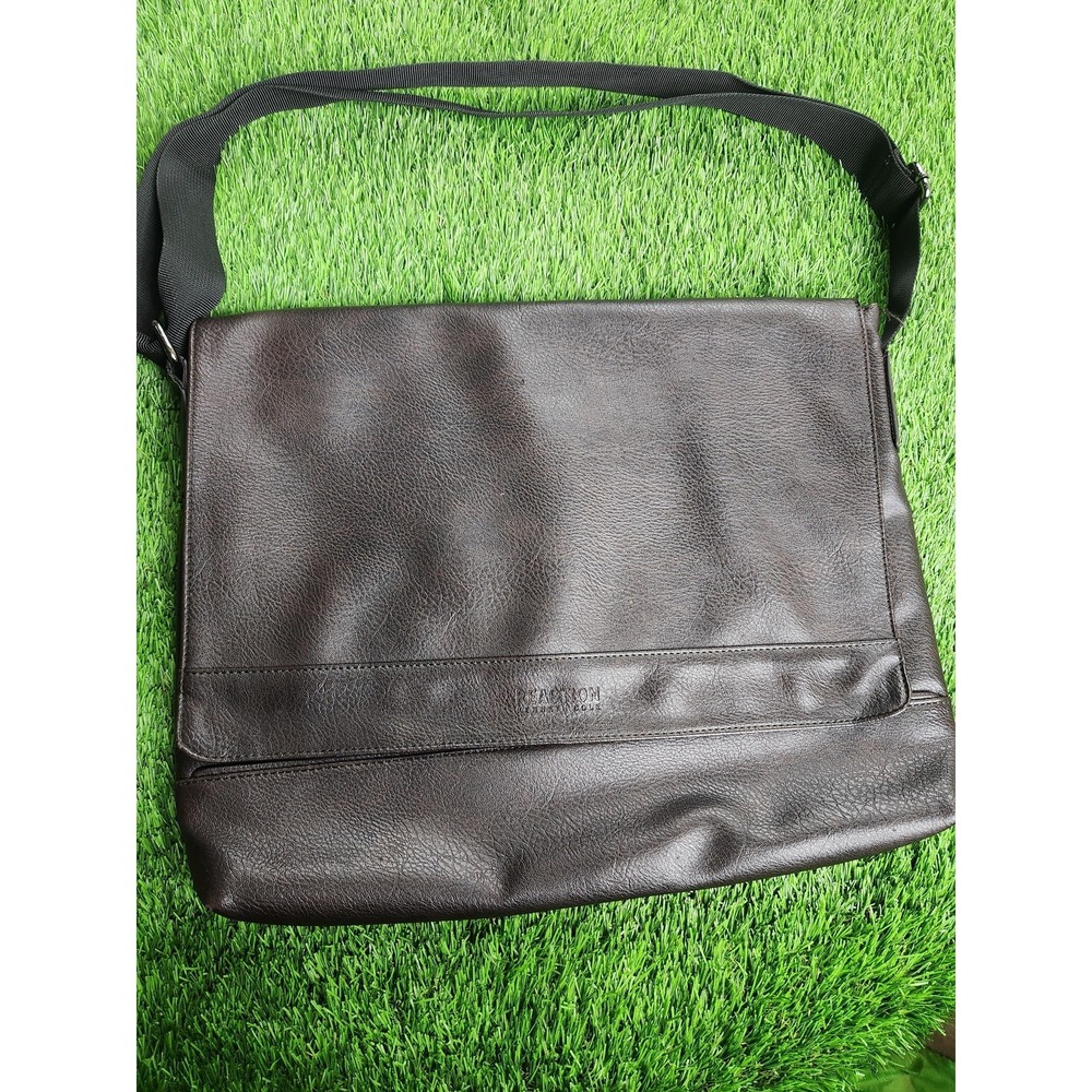 Kenneth Cole Reaction Messenger Bag Mens Large Brown Faux Leather Laptop